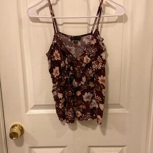 American Eagle Outfitters Black and Green Ruffled Camisole